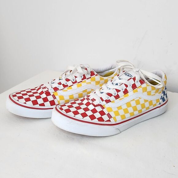 Vans Old Skool Checkerboard Red Yellow Blue Kids Sneakers Youth Size 5.5 - Picture 2 of 6